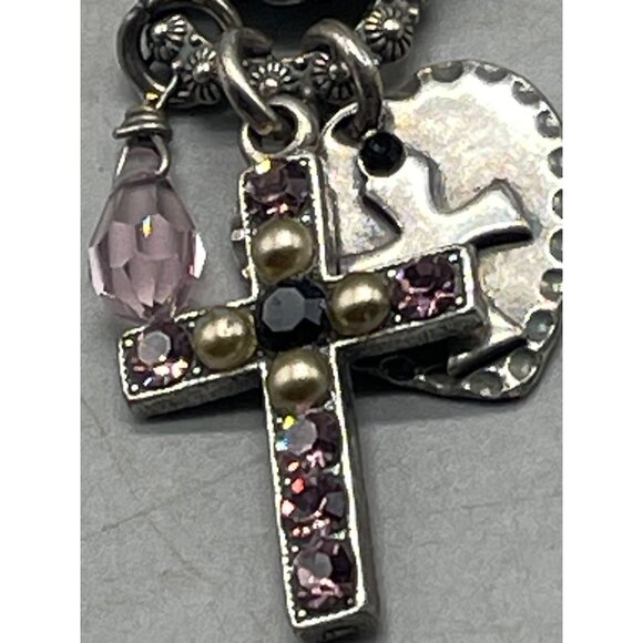 Mariana 24" necklace N-52021 cross pendent floral crystals handmade READ NEW - Picture 9 of 11